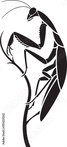 Abstract Black Praying Mantis Silhouette Vector Icon Graphic Design