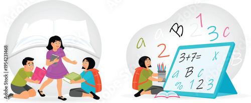 Children engaged in interactive and educational learning activities