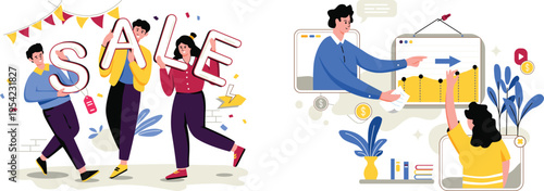 Celebrating sales success and online business growth through teamwork and digital strategies