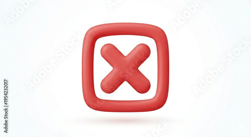 3D Claymorphism Delete Icon, Red Cross Symbol for Close or Cancel Action