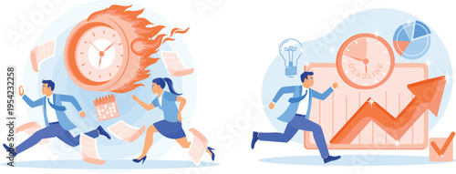 Professionals racing against time and deadlines for success and innovation