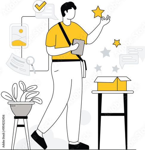 Man engaging with digital feedback and content creation on his mobile device