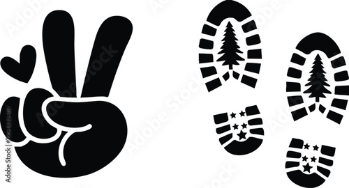 Stencil art of a peace sign hand and footprints