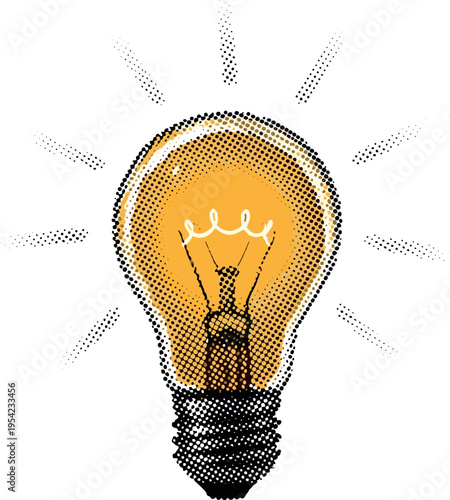 A bright yellow light bulb with a black base emits shining rays