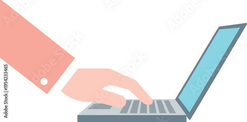 A hand in a business sleeve typing on a laptop keyboard