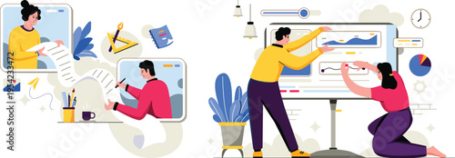 Collaborative teamwork blending creative and analytical project management efforts