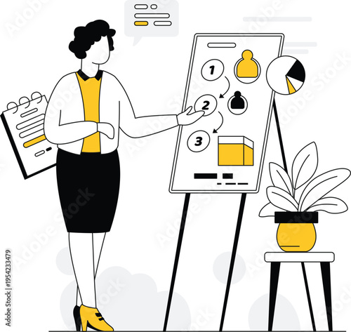 Professional presenting a digital workflow on a tablet in an office setting