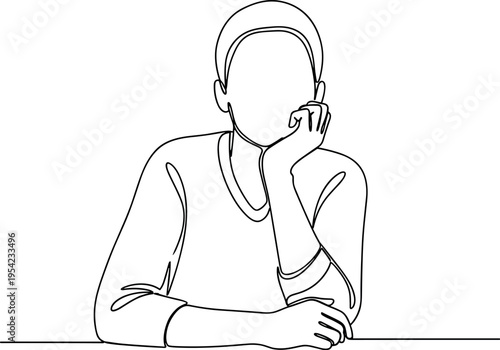 A minimalist line drawing of a person sitting at a table