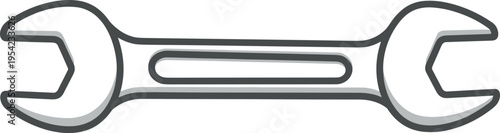 A silver adjustable wrench with two open ends on a plain background