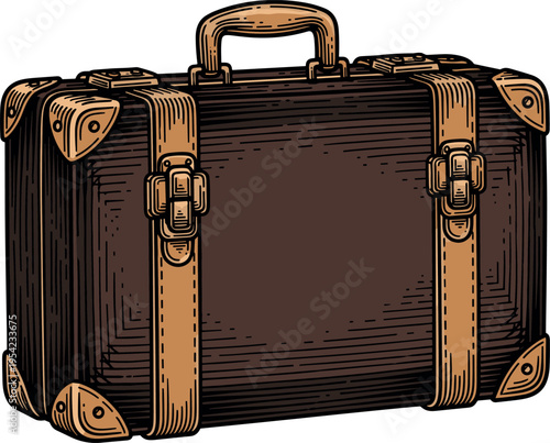 A vintage brown leather suitcase with brass hardware and a sturdy handle