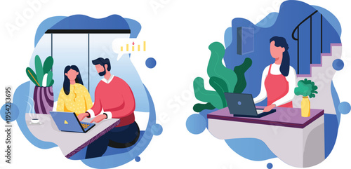 Collaborative and independent remote work setups in modern offices