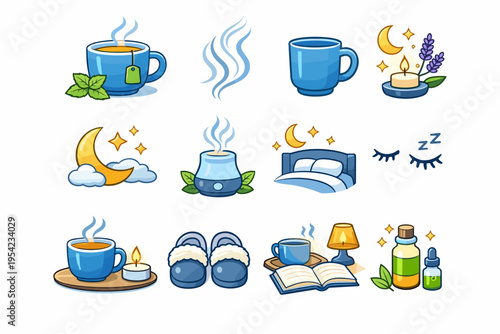Restful icon image evening herbal scene simple generation beverage cue body warm