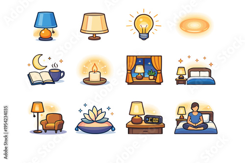 Vector generation image illumination icon cozy simple routine scene pre lampshade glow