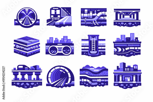 Service icon generation block simple slab pipe channel vector image edge urban