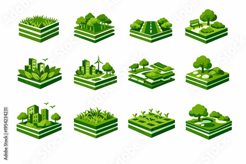 Element city plane generation simple patch vector image tree green surface icon
