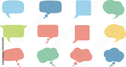 A vibrant collection of diverse speech bubble shapes for communication and discussion graphics