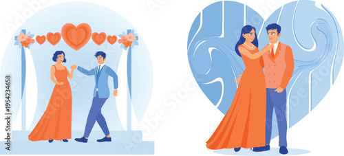 Couple celebrating love and unity in different symbolic settings