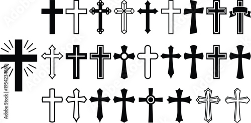 Collection of various cross symbols in different styles and designs
