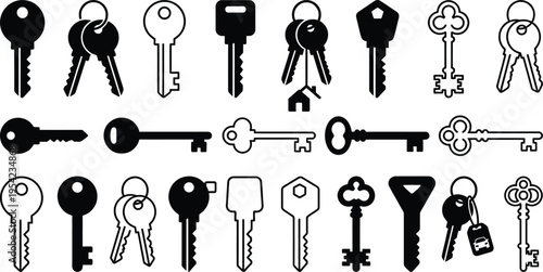 Collection of various keys on a plain background