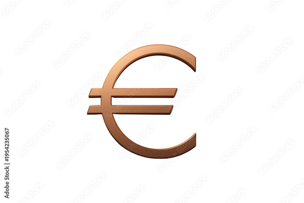 Fototapeta premium Euro currency symbol in bronze, a 3d isolated icon representing european finance, money, and economy on transparent background