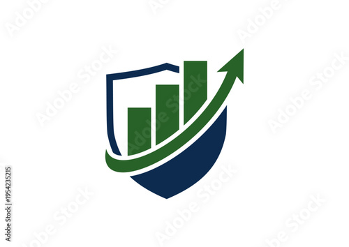 Green arrow shield graph icon.