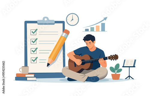 A personal development scene where an individual consistently practices a skill to achieve gradual improvement and mastery over time, focusing on discipline and steady progress in