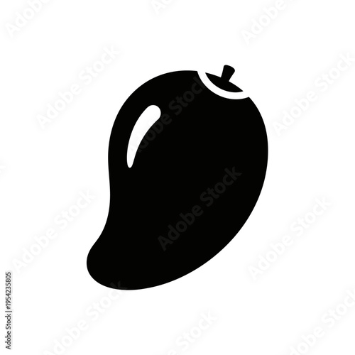 Black silhouette of a mango fruit, a tropical delight often enjoyed fresh or in culinary creations, a simple and elegant icon