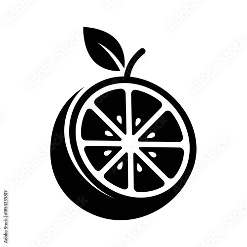 Icon of a stylized orange slice with a leaf, representing freshness and healthy eating, perfect for food and beverage brands