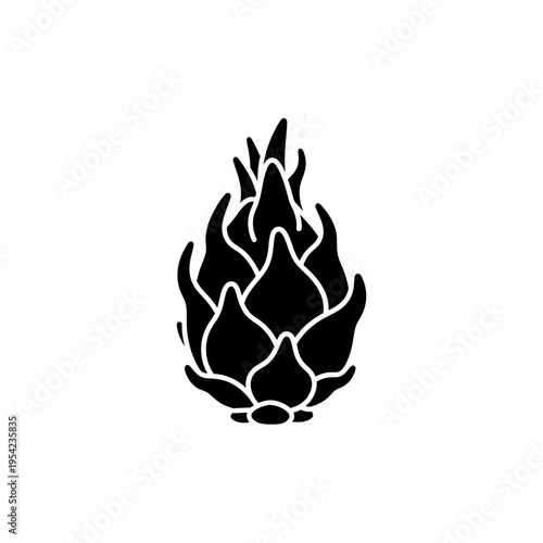 Black vector glyph icon of a stylized dragon fruit or pineapple, symbolizing exotic food and tropical flavors
