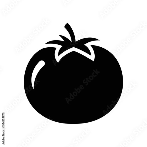 Black glyph icon of a ripe tomato, a staple healthy food and essential culinary ingredient, perfect for modern food-related graphic designs and menu representations