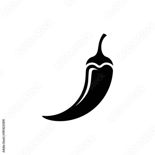 Minimalist black vector illustration of a hot chili pepper icon, perfect for food menus, spicy labels, and cooking themes to represent zest
