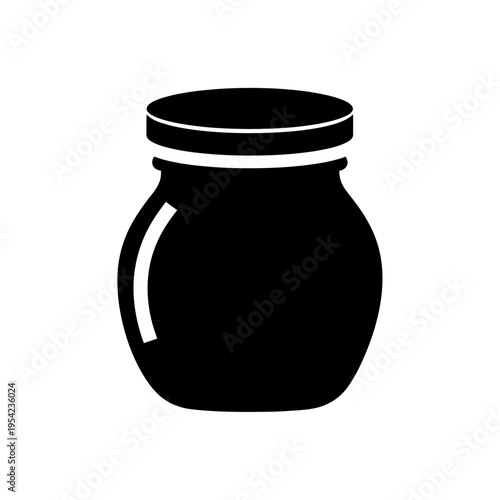 Black silhouette icon of a classic glass jar with a lid, perfect for storing food, preserves, or pantry items. A versatile container graphic for various design needs