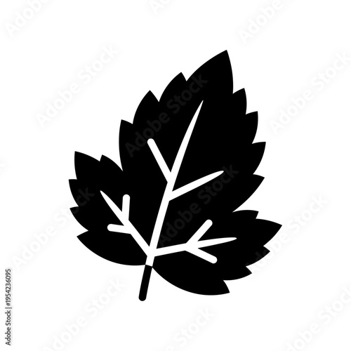 Black stylized graphic of a wild berry leaf, ideal for nature-themed designs and botanical illustrations
