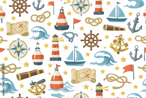 Classic sea navigation and maritime travel guidance with adventurous ocean exploration theme