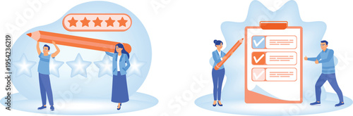 People are rating and checking a list