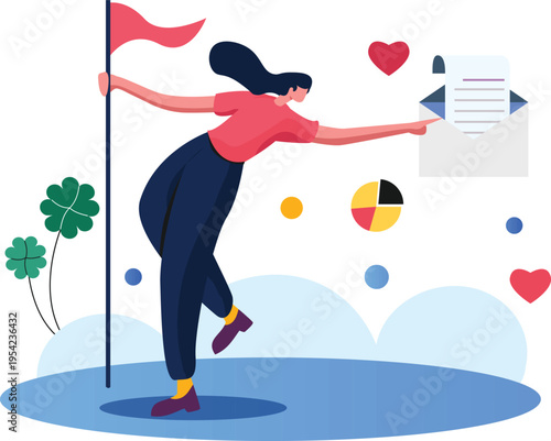 A woman pulling an envelope with a letter out