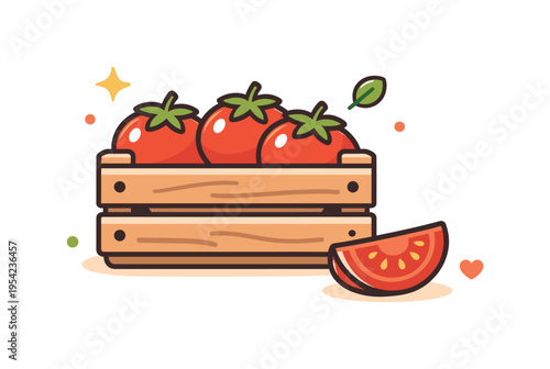 Farm to table concept showing conscious food sourcing and sustainable grocery shopping decisions in everyday life, a simple crate holding three fresh tomatoes with a single