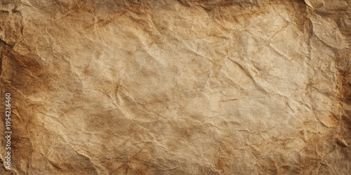 Vintage brown grunge crumpled paper texture background with wrinkled rough surface and aged antique parchment design.