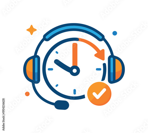 Continuous customer care and service reliability focused on building trust and long term relationships with users, a headset support icon combined with a circular arrow around a