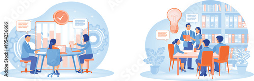 Office workers collaborating and discussing ideas