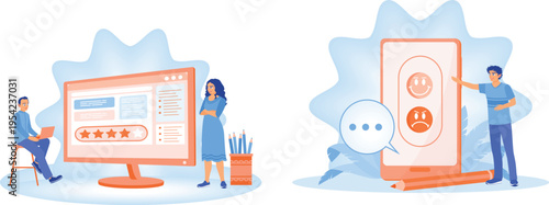 People interacting with digital devices for feedback