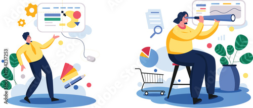 People looking at graphs and charts for business analysis