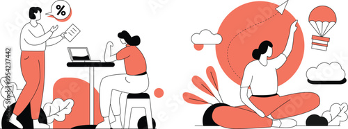 People working and relaxing in a modern setting