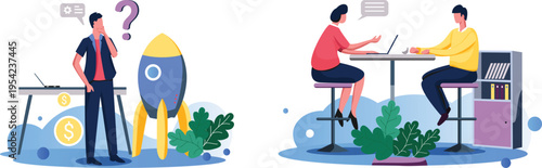 Office workers discussing business ideas and finances