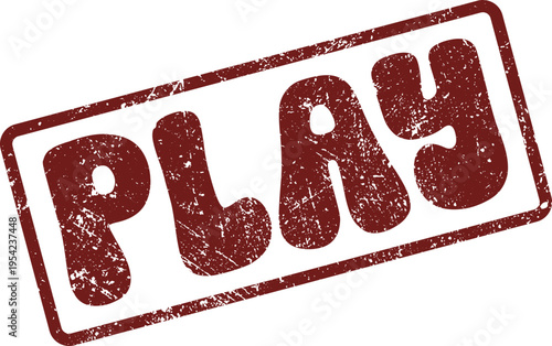 Grungy red PLAY word mark rubber stamp texture, perfect for gaming and recreational activity themes