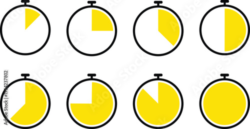 A series of eight identical oval gauges with varying levels of yellow fill