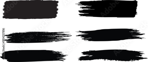 A collection of six black brush strokes on a white background for design and artistic purposes