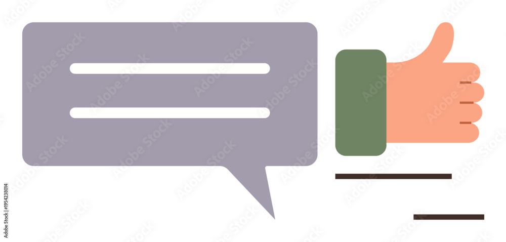 Obraz premium Positive feedback, communication, reviews, social media, user engagement, approval. A thumb-up gesture beside a speech bubble icon. Positive feedback and communication