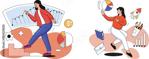 A woman with graphs and a woman with charts