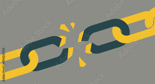 Broken chain link vector illustration symbolizing disconnection, weakness, or a failed relationship